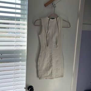 All white zip up mini dress